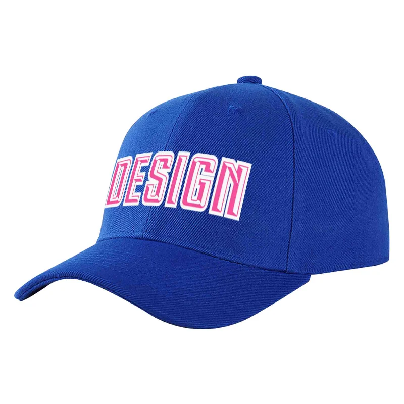 Hiking Baseball Cap-Custom Royal Pink-White Curved Eaves Sport Design Baseball Cap