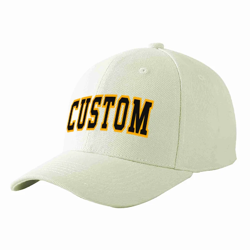 Motorsport Baseball Cap-Custom Cream Black-Yellow Curved Eaves Sport Baseball Cap Design for Men/Women/Youth