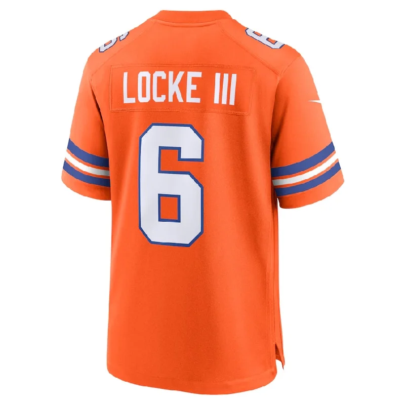 Collector’s Edition Football Jersey-D.Broncos #6 P.J. Locke III Orange Mile High Collection 1977 Throwback Player Game Football Jerseys