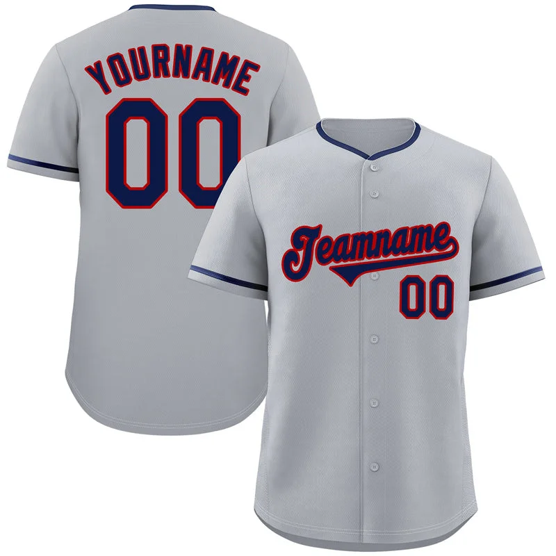 Baseball Tournament Jersey-Custom Gray Navy-Red Classic Style Authentic Baseball Jersey