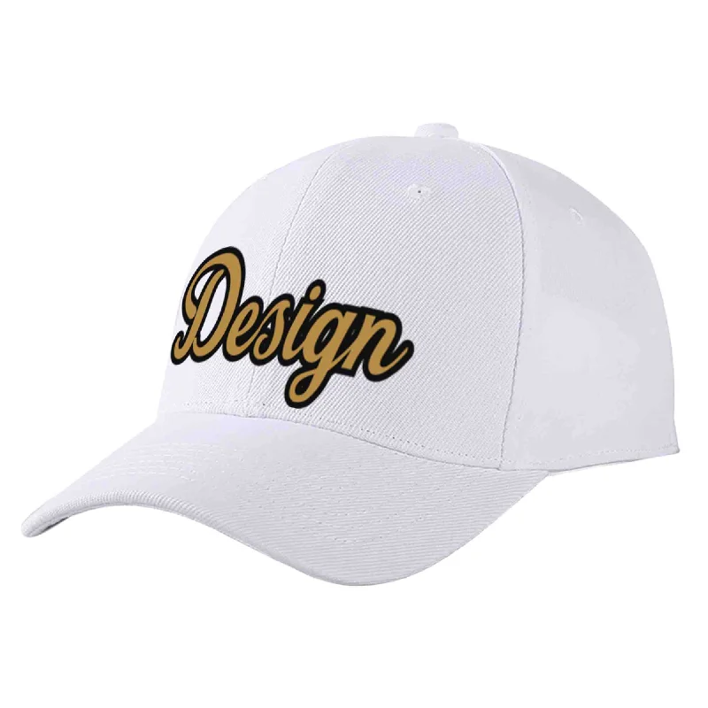 Cruise Baseball Cap-Custom White Old Gold-Black Curved Eaves Sport Design Baseball Cap