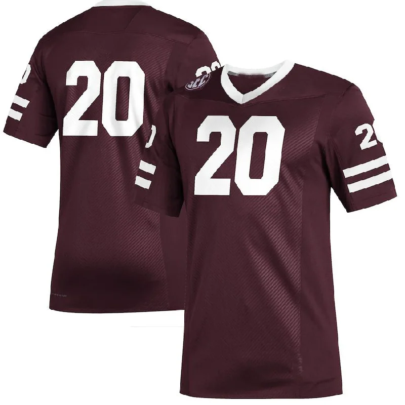 Limited Edition Football Jersey-#20 M.State Bulldogs Premier Strategy Football Jersey Maroon Stitched American College Jerseys