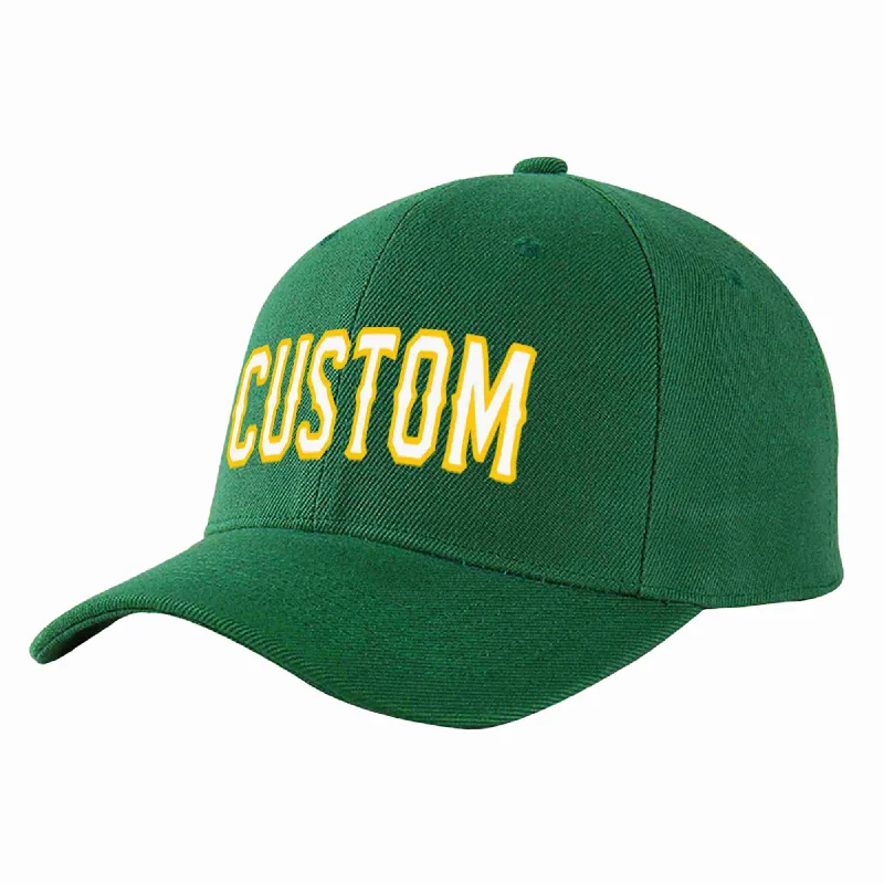 Dad Baseball Cap-Custom Green White-Gold Curved Eaves Sport Baseball Cap Design for Men/Women/Youth