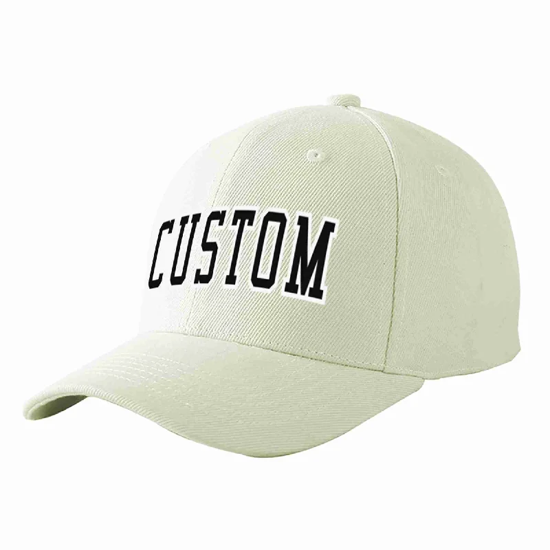 Windproof Baseball Cap-Custom Cream Black-White Curved Eaves Sport Baseball Cap Design for Men/Women/Youth