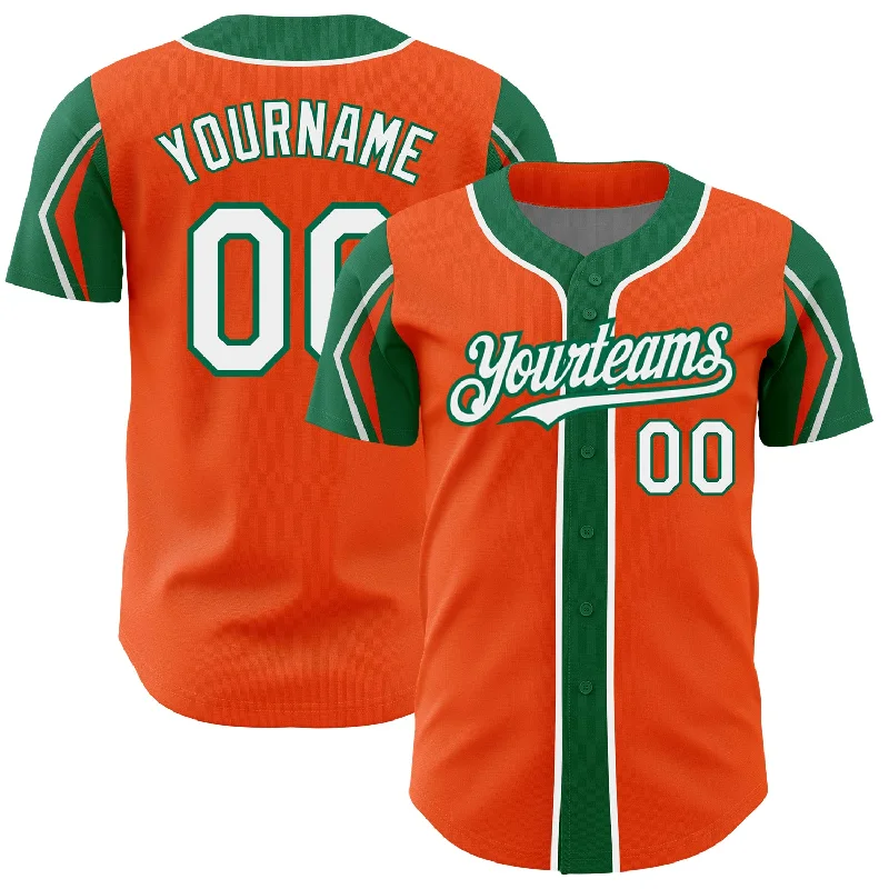 Father's Day Baseball Jersey-Custom Orange White-Kelly Green 3 Colors Arm Shapes Authentic Baseball Jersey