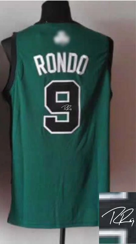 Button-Up Basketball Jersey-Celtics 9 Rondo Green Throwback Signature Edition Basketball Jerseys