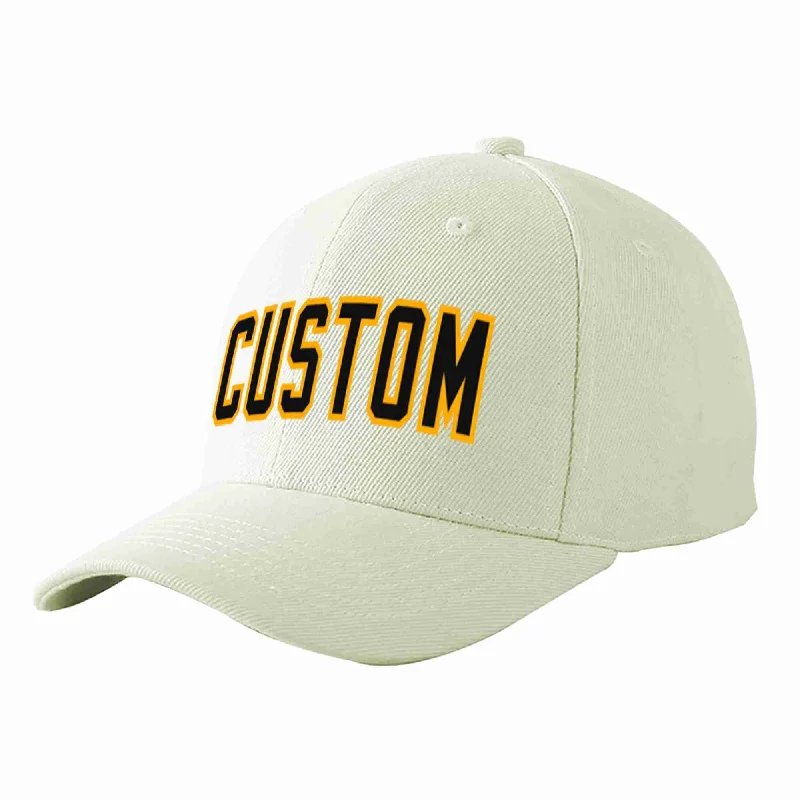 Classic Baseball Cap-Custom Cream Black-Yellow Curved Eaves Sport Baseball Cap Design for Men/Women/Youth