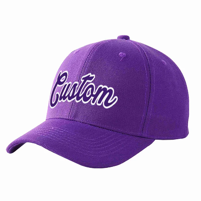 Punk Baseball Cap-Custom Purple Purple-White Curved Eaves Sport Baseball Cap Design for Men/Women/Youth