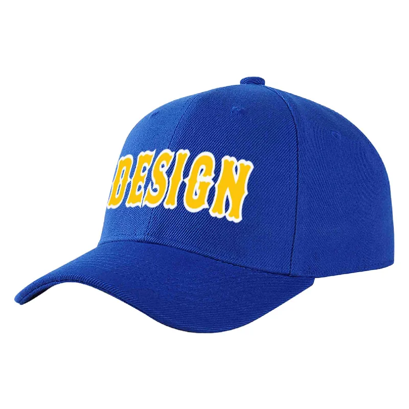 Leadership Baseball Cap-Custom Royal Yellow-White Curved Eaves Sport Design Baseball Cap