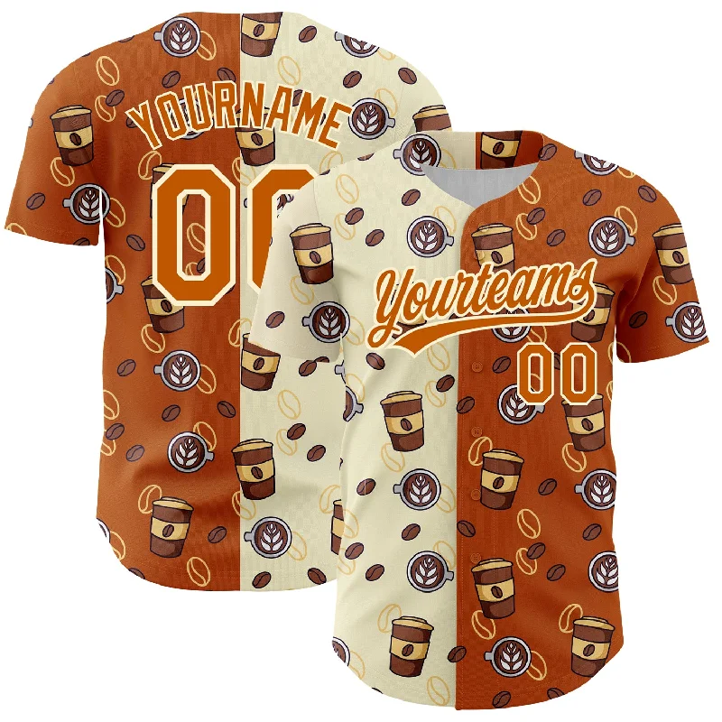 Sports Baseball Jersey-Custom Cream Texas Orange 3D Pattern Design International Coffee Day Authentic Baseball Jersey