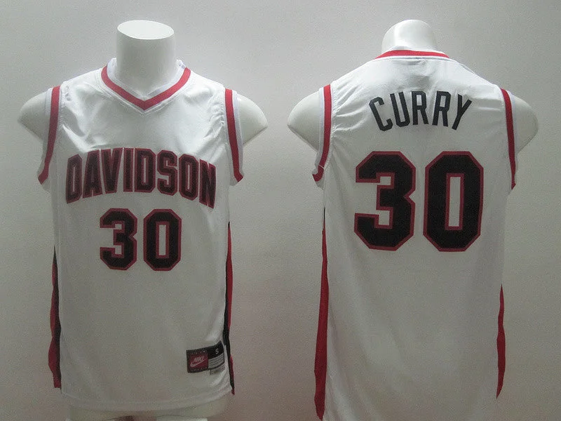 All-Weather Basketball Jersey-Davidson College 30 Curry White New Revolution 30 Basketball Jerseys