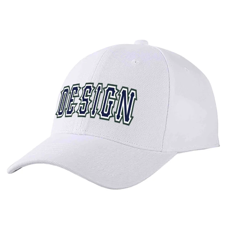 Baseball Team Cap-Custom White Navy-White Curved Eaves Sport Design Baseball Cap