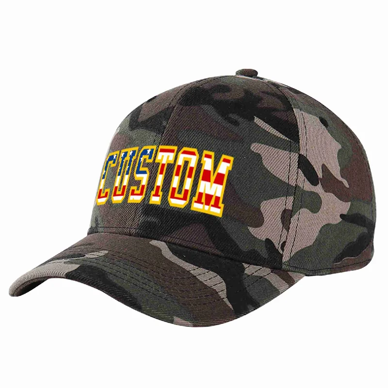 Mechanic Baseball Cap-Custom Camo Vintage USA Flag-Gold Curved Eaves Sport Baseball Cap Design for Men/Women/Youth