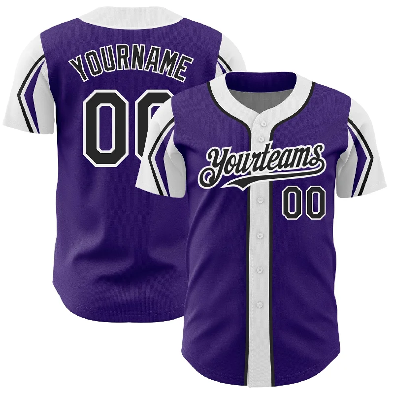 Baseball History Jersey-Custom Purple Black-White 3 Colors Arm Shapes Authentic Baseball Jersey