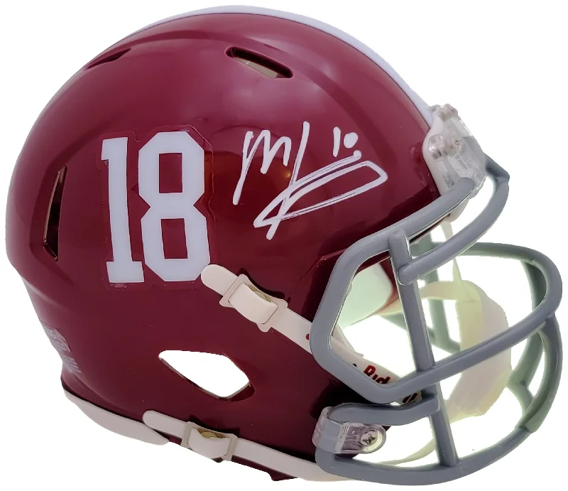 Vegan Fabric Rugby Helmet-Mac Jones Autographed Alabama Crimson Tide Red Speed Mini Helmet Beckett BAS Witness Stock #206522