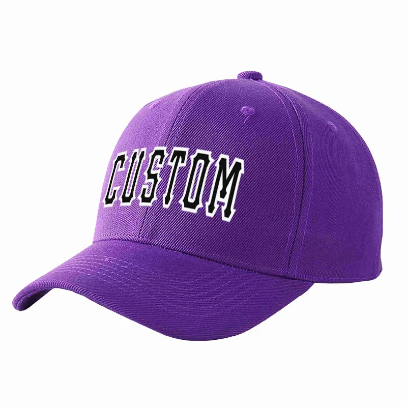 Adventure Baseball Cap-Custom Purple Black-White Curved Eaves Sport Baseball Cap Design for Men/Women/Youth