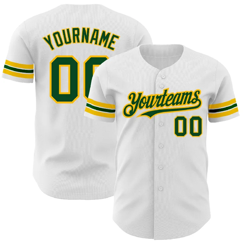 Sports Baseball Jersey-Custom White Green-Gold Authentic Baseball Jersey