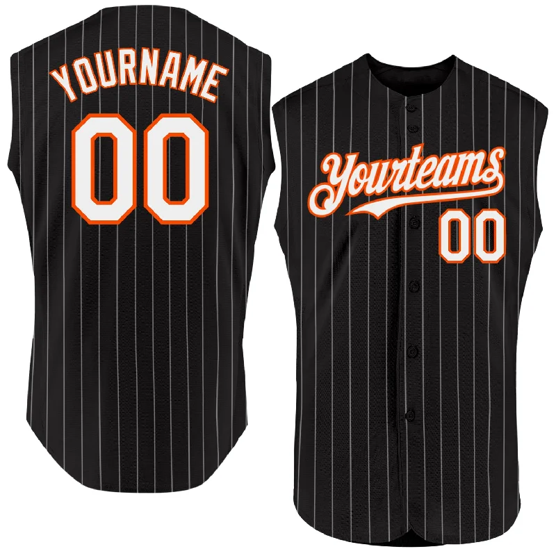 Fan Club Baseball Jersey-Custom Black White Pinstripe Old Gold Authentic Sleeveless Baseball Jersey