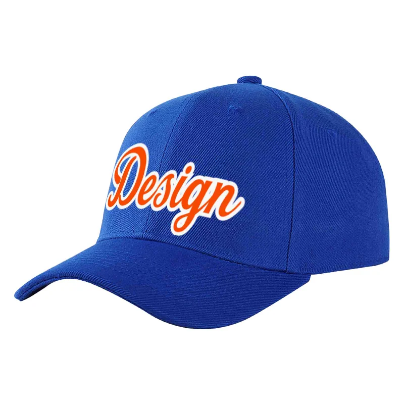 Affordable Baseball Cap-Custom Royal Orange-White Curved Eaves Sport Design Baseball Cap