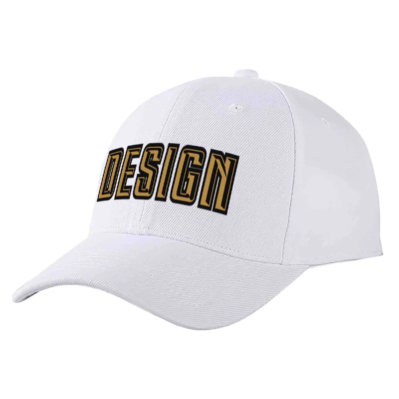 Fashion Baseball Cap-Custom White Old Gold-Black Curved Eaves Sport Design Baseball Cap