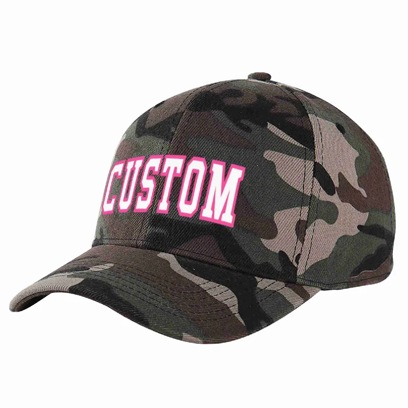 Wool Baseball Cap-Custom Camo White-Pink Curved Eaves Sport Baseball Cap Design for Men/Women/Youth