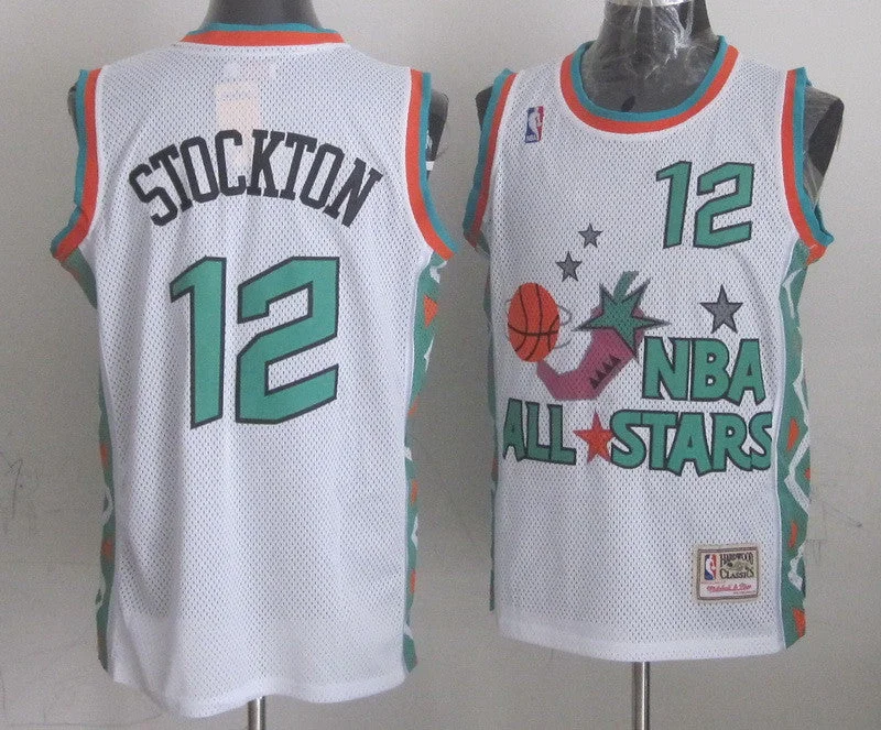 UV Protection Basketball Jersey-1996 All Star 12 Stockton White Basketball Jerseys