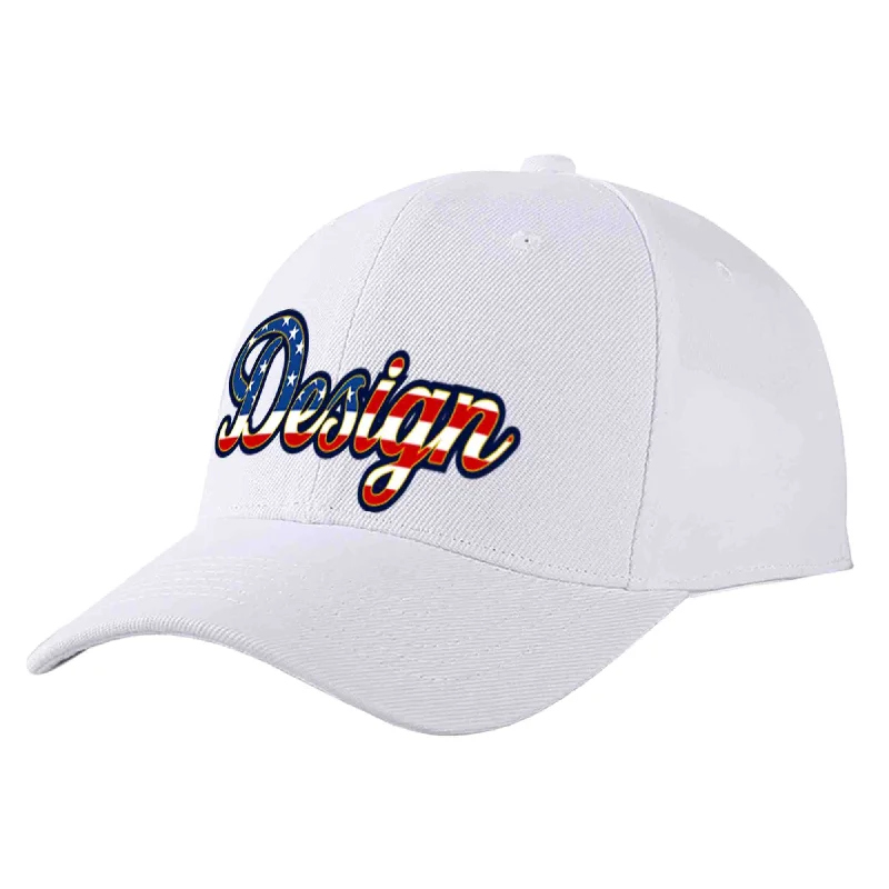 Beach Baseball Cap-Custom White Vintage USA Flag-Gold Curved Eaves Sport Design Baseball Cap