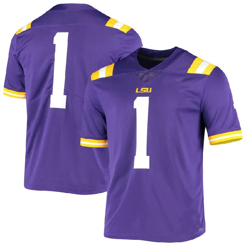 Neon Football Jersey-#1 L.Tigers Team Limited Jersey Football Jersey Purple Stitched American College Jerseys