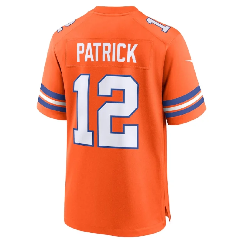 Football Icon Jersey-D.Broncos #12 Tim Patrick Orange Mile High Collection 1977 Throwback Player Game Football Jerseys