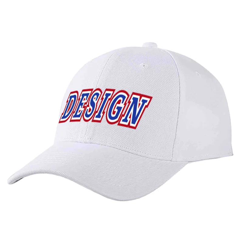 Valentine's Day Baseball Cap-Custom White Royal-White Curved Eaves Sport Design Baseball Cap