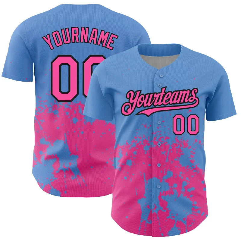 Little League Baseball Jersey-Custom Light Blue Pink-Black 3D Pattern Design Abstract Splash Grunge Art Authentic Baseball Jersey