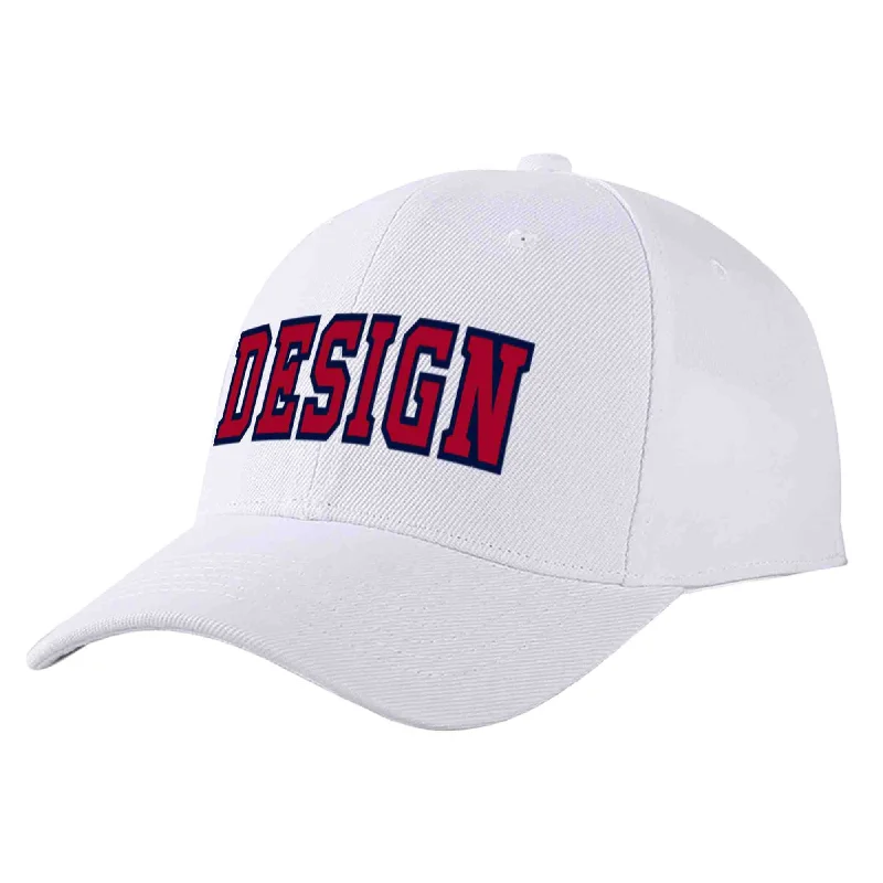 Mesh Baseball Cap-Custom White Red-Navy Curved Eaves Sport Design Baseball Cap