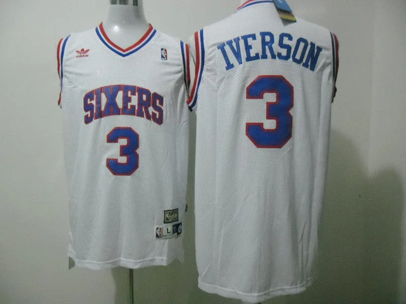 Gold Basketball Jersey-76ers 3 Iverson White Hardwood Classics Basketball Jerseys