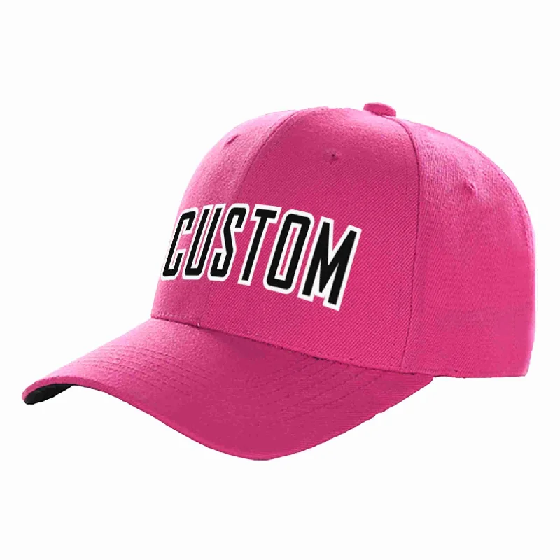 Matching Baseball Cap-Custom Rose Red Black-White Curved Eaves Sport Baseball Cap Design for Men/Women/Youth