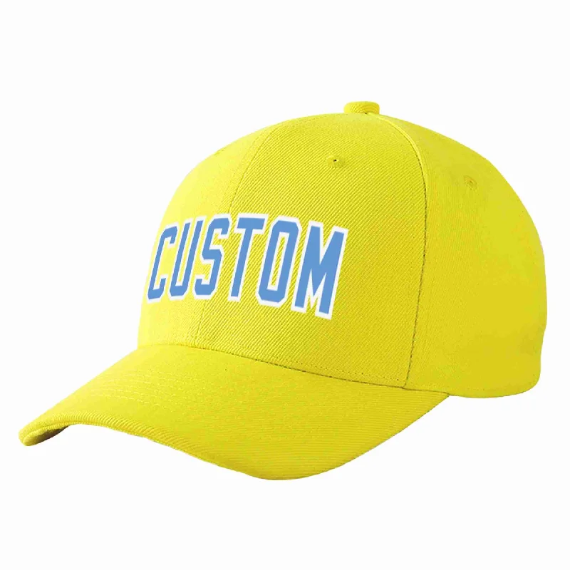 Camper Baseball Cap-Custom Yellow Light Blue-White Curved Eaves Sport Baseball Cap Design for Men/Women/Youth