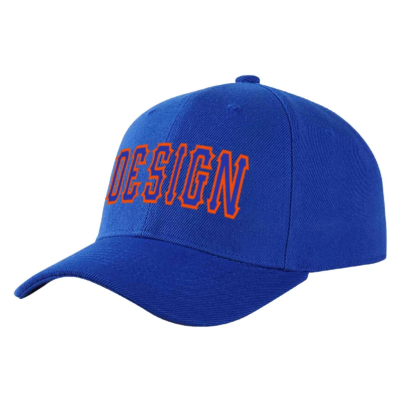 Flat Brim Baseball Cap-Custom Royal Royal-Orange Curved Eaves Sport Design Baseball Cap