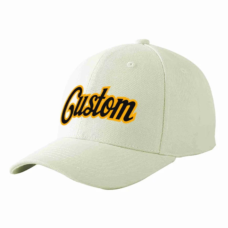 Aviation Baseball Cap-Custom Cream Black-Yellow Curved Eaves Sport Baseball Cap Design for Men/Women/Youth