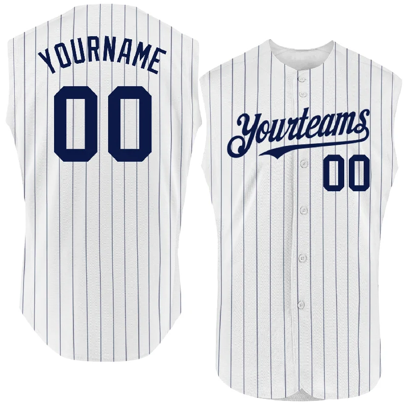 Baseball-Inspired Jersey-Custom White Navy Pinstripe Gray Authentic Sleeveless Baseball Jersey