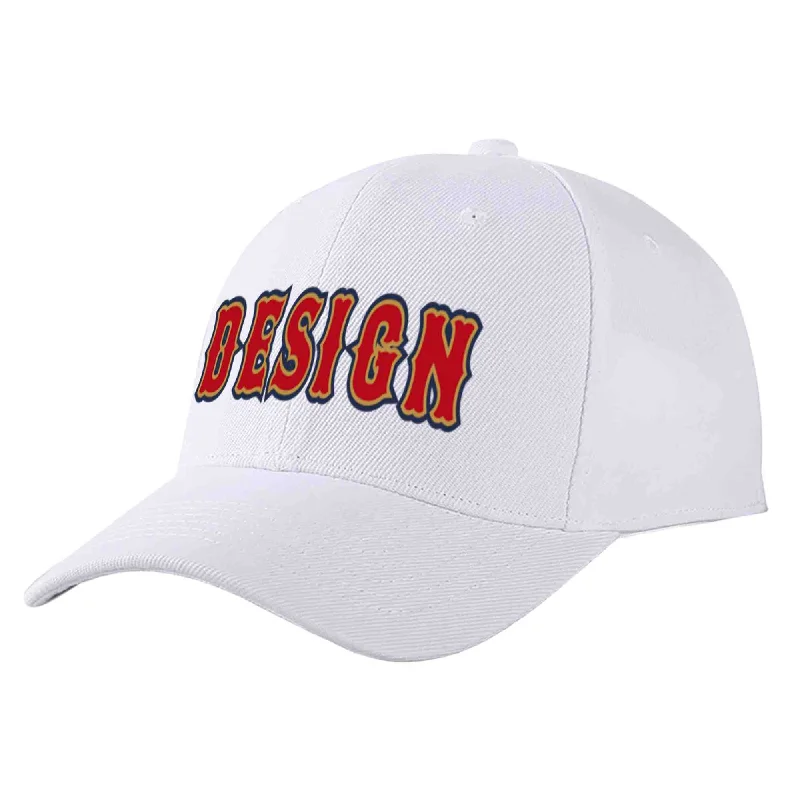 Trucker Baseball Cap-Custom White Red-Old Gold Curved Eaves Sport Design Baseball Cap