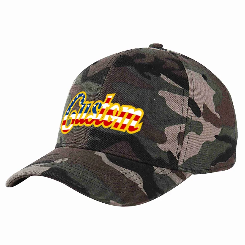 Fall Baseball Cap-Custom Camo Vintage USA Flag-Gold Curved Eaves Sport Baseball Cap Design for Men/Women/Youth