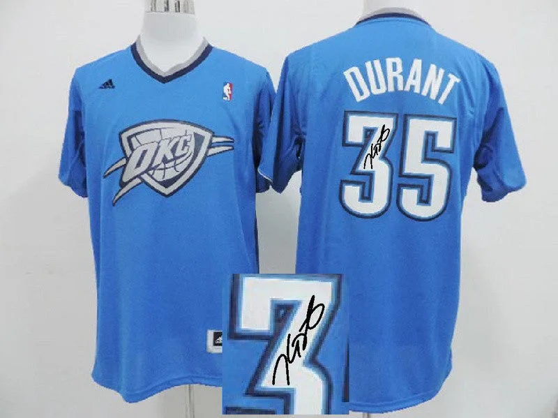 Basketball Road Game Jersey-Thunder 35 Durant Blue Signature Basketball Jerseys