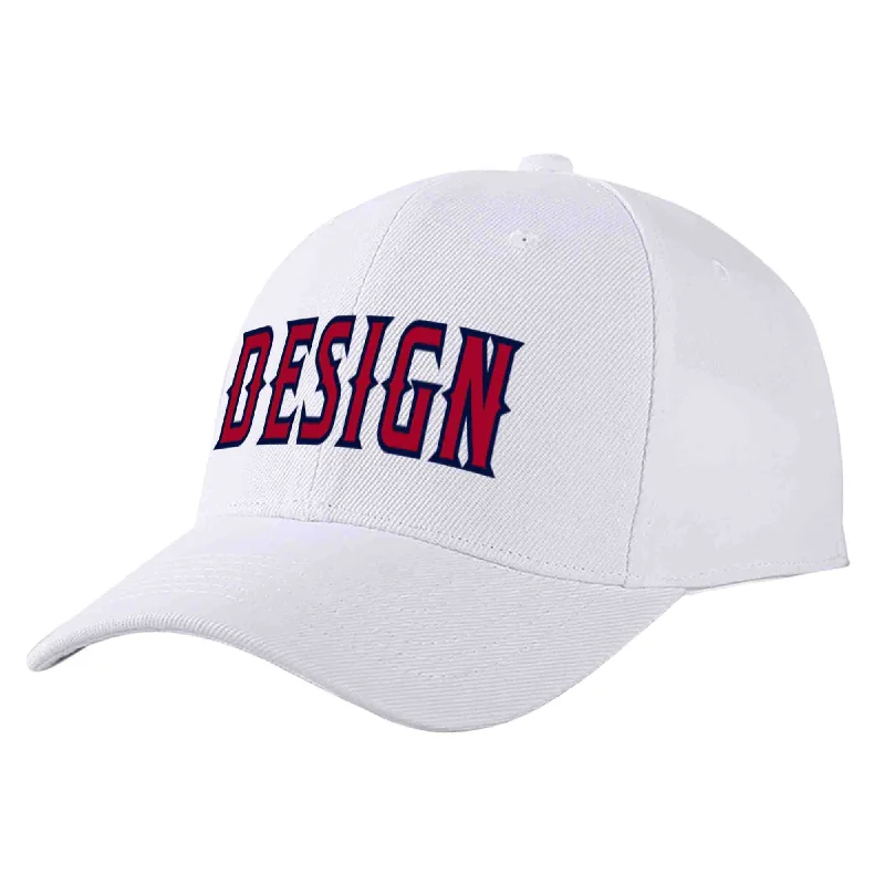 Women's Baseball Cap-Custom White Red-Navy Curved Eaves Sport Design Baseball Cap