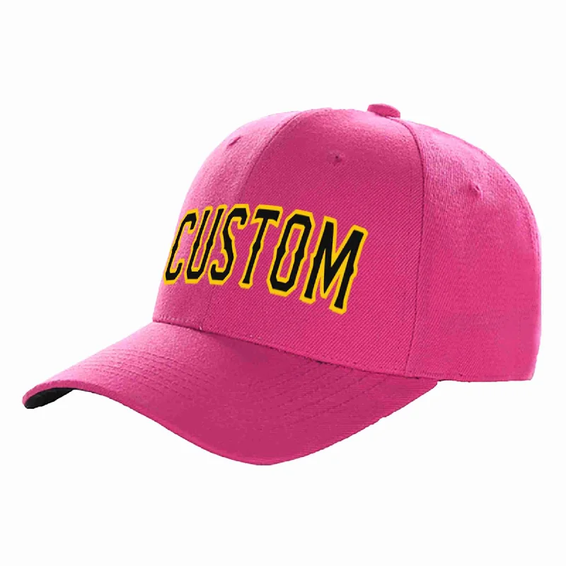 Canvas Baseball Cap-Custom Rose Red Black-Gold Curved Eaves Sport Baseball Cap Design for Men/Women/Youth