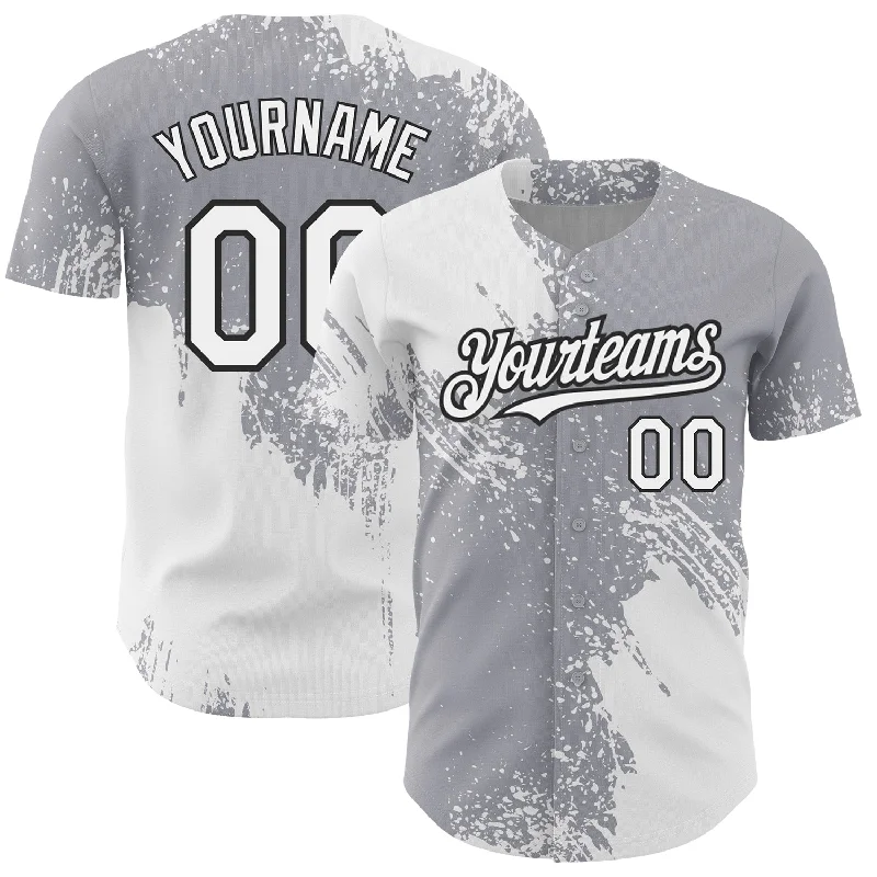 Baseball Spirit Wear Jersey-Custom Gray White-Black 3D Pattern Design Abstract Brush Stroke Authentic Baseball Jersey