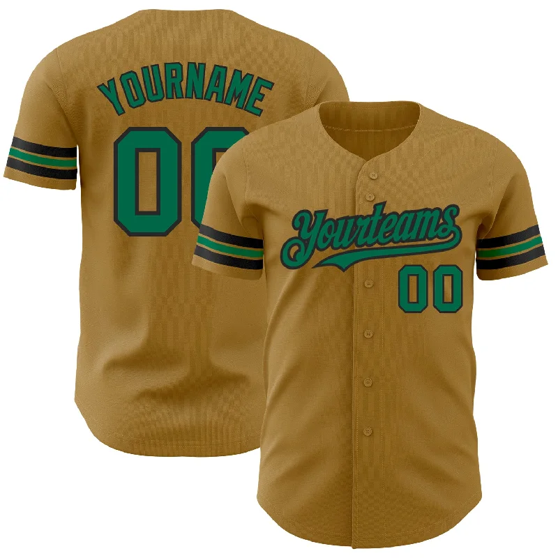 Streetwear Baseball Jersey-Custom Old Gold Kelly Green-Black Authentic Baseball Jersey