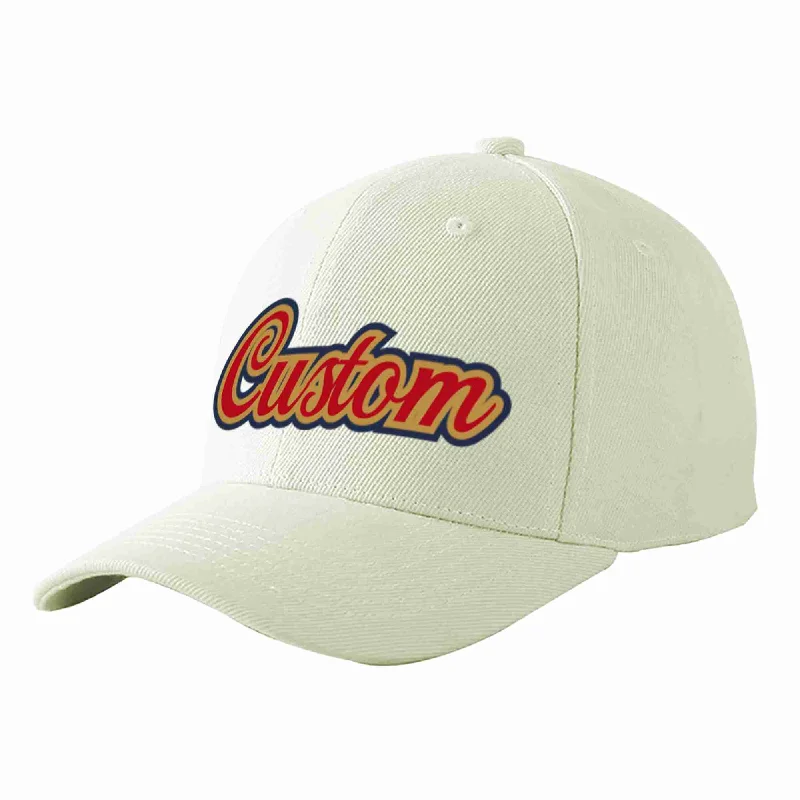 Adjustable Baseball Cap-Custom Cream Red-Old Gold Curved Eaves Sport Baseball Cap Design for Men/Women/Youth