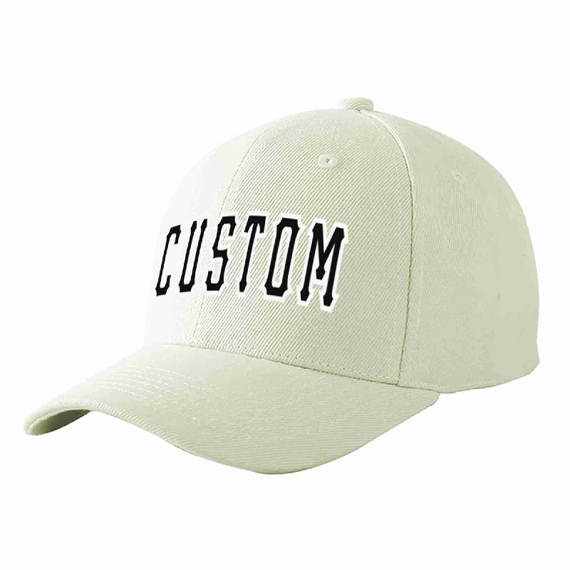 Travel Baseball Cap-Custom Cream Black-White Curved Eaves Sport Baseball Cap Design for Men/Women/Youth