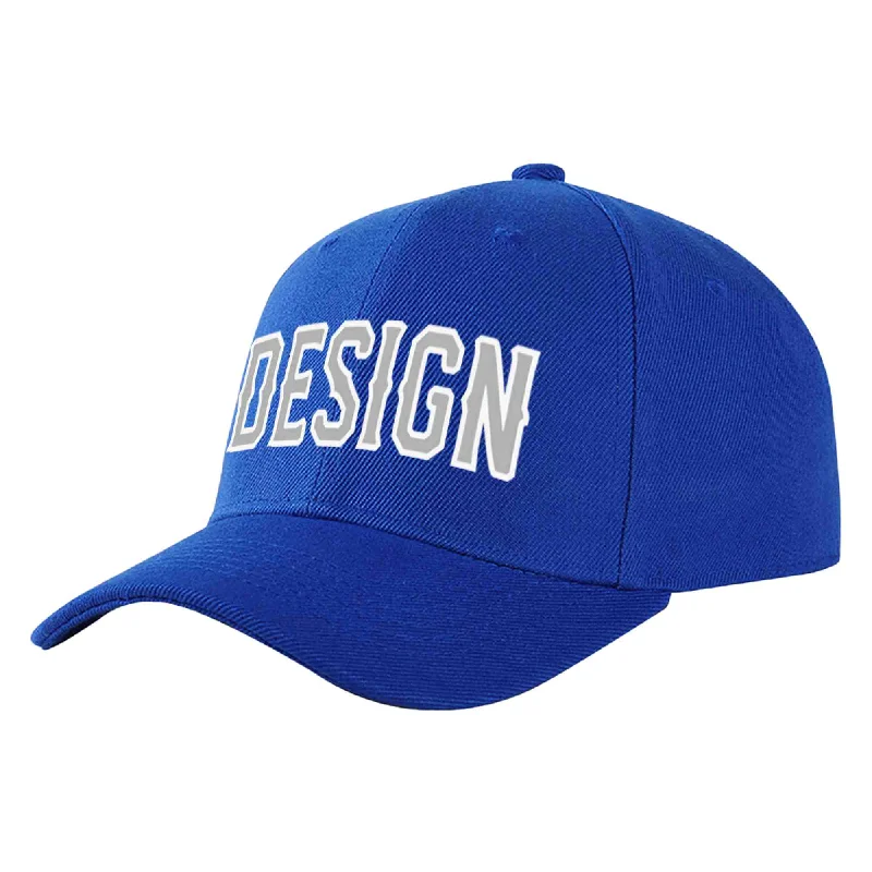 Wool Baseball Cap-Custom Royal Gray-White Curved Eaves Sport Design Baseball Cap