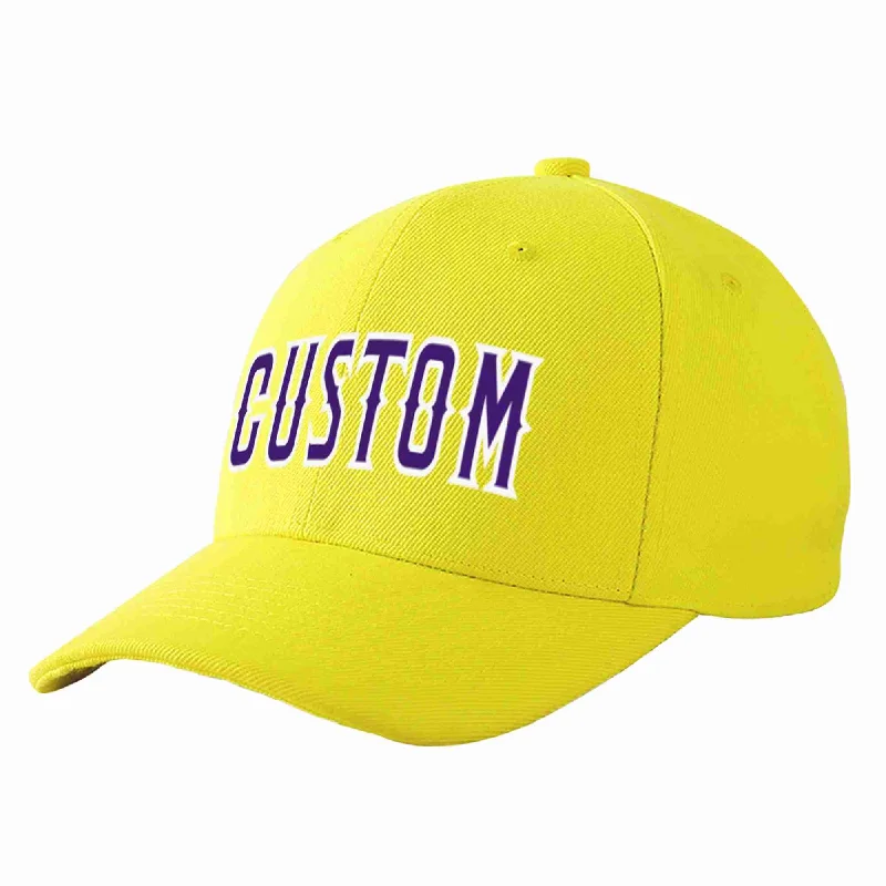 Proposal Baseball Cap-Custom Yellow Purple-White Curved Eaves Sport Baseball Cap Design for Men/Women/Youth