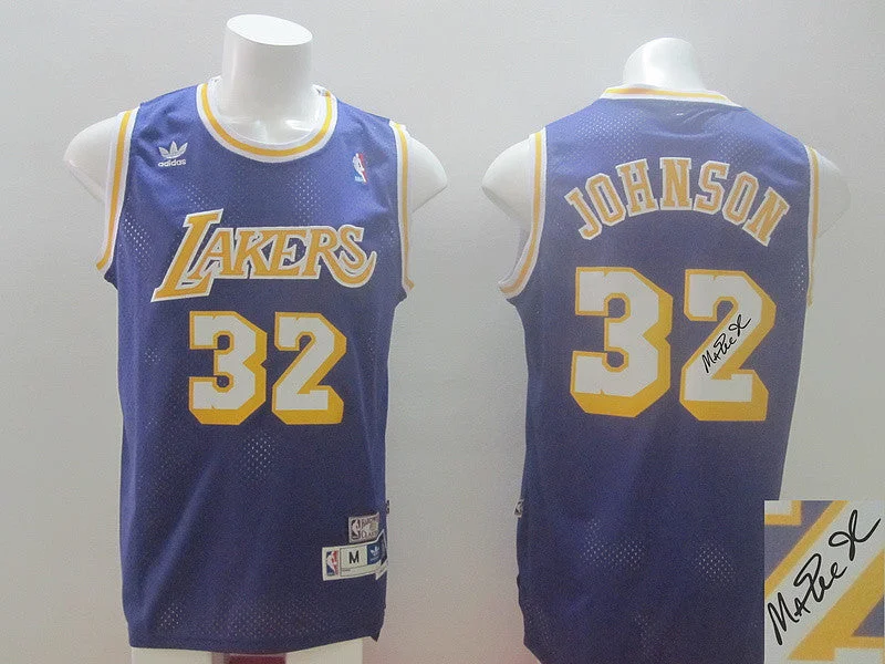 Home Game Basketball Jersey-Lakers 32 Johnson Purple Hardwood Classics Signature Edition Basketball Jerseys